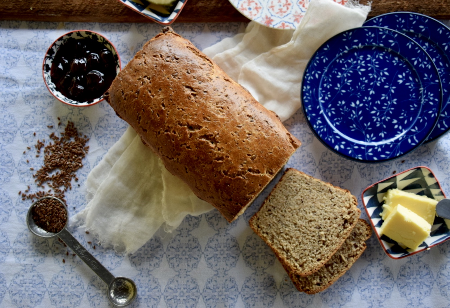 sourdough bread with jam and butter for breakfast