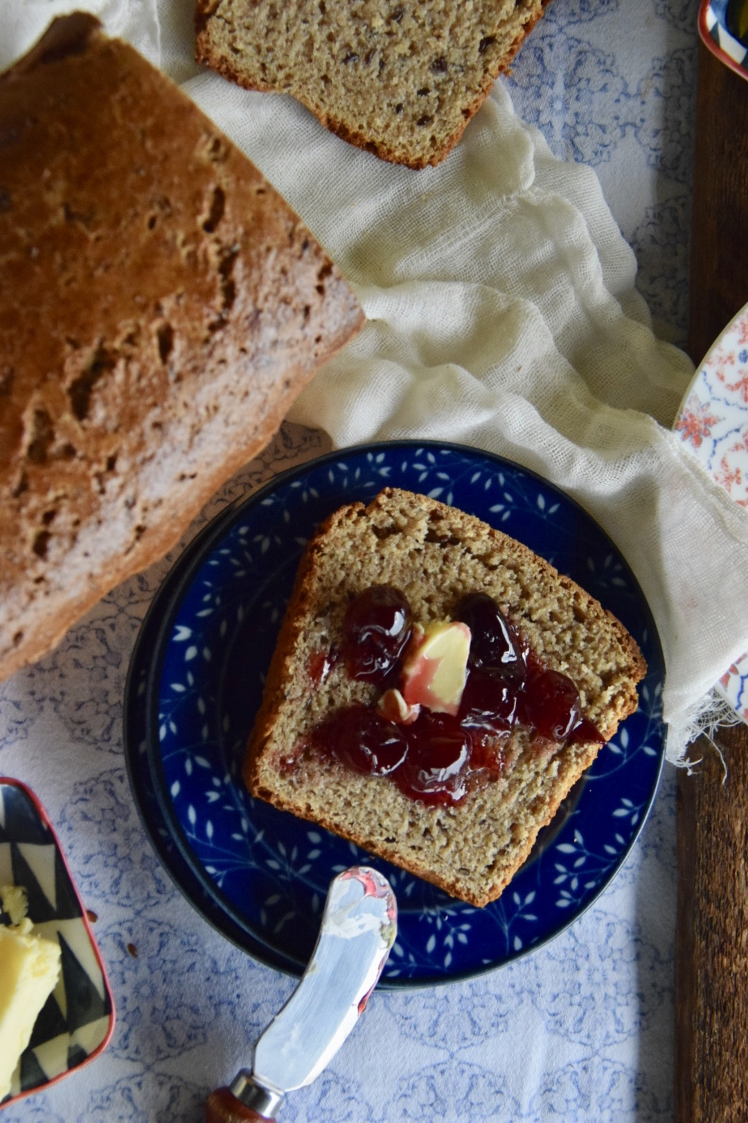 sourdough bread with jam and butter on top