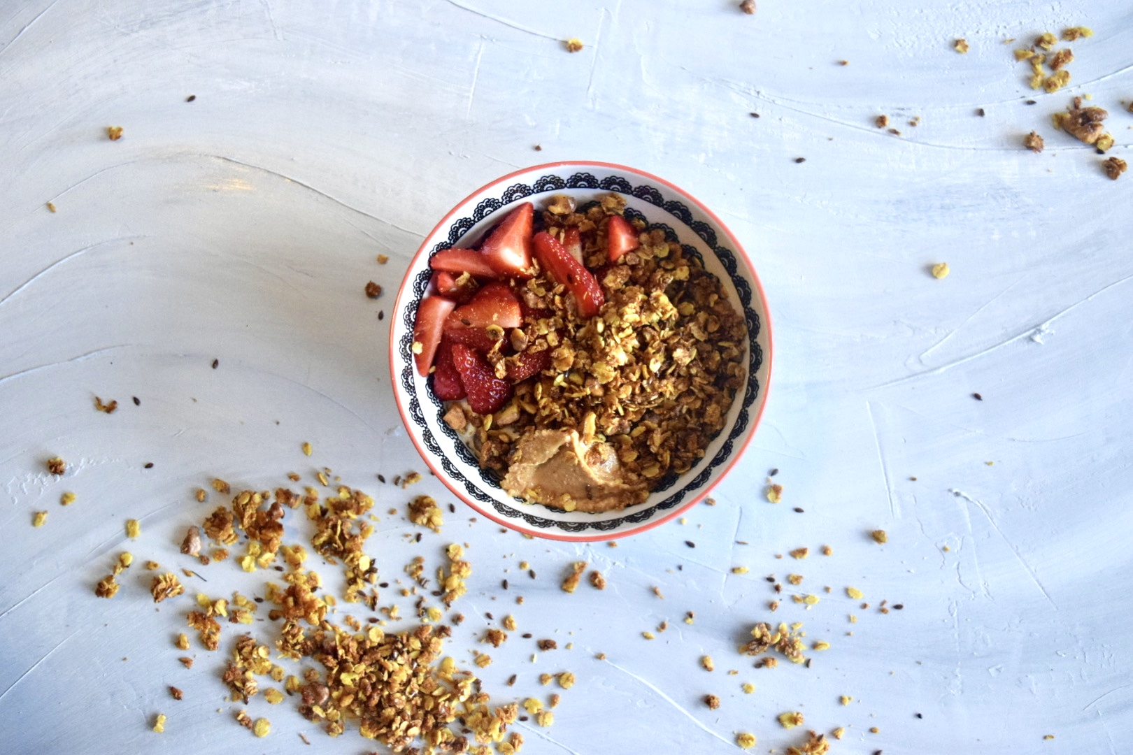 granola bowl with fresh fruit photography idea
